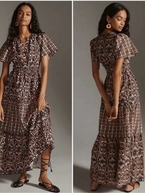 Anthropologie Maeve Somerset Printed Maxi Dress SIZE:XS